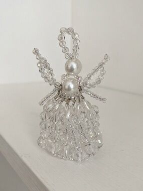 3D Crystal Angel Ornament - Clear Crystals & Pearls Christmas Decor